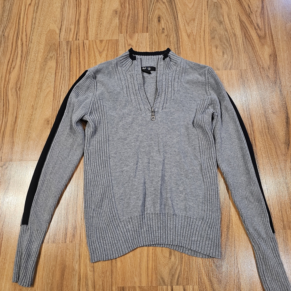 Vintage Style & Co. Gray and Black Ribbed Quarter-Zip Sweater